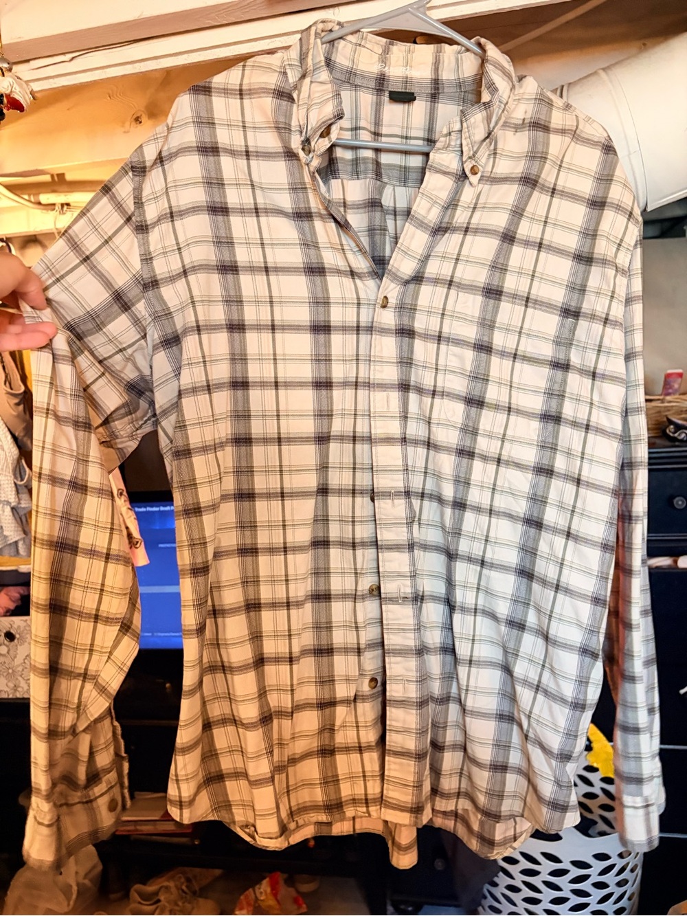 EDDIE BAUER  Men's White & Gray Plaid Button-Down Shirt size XL